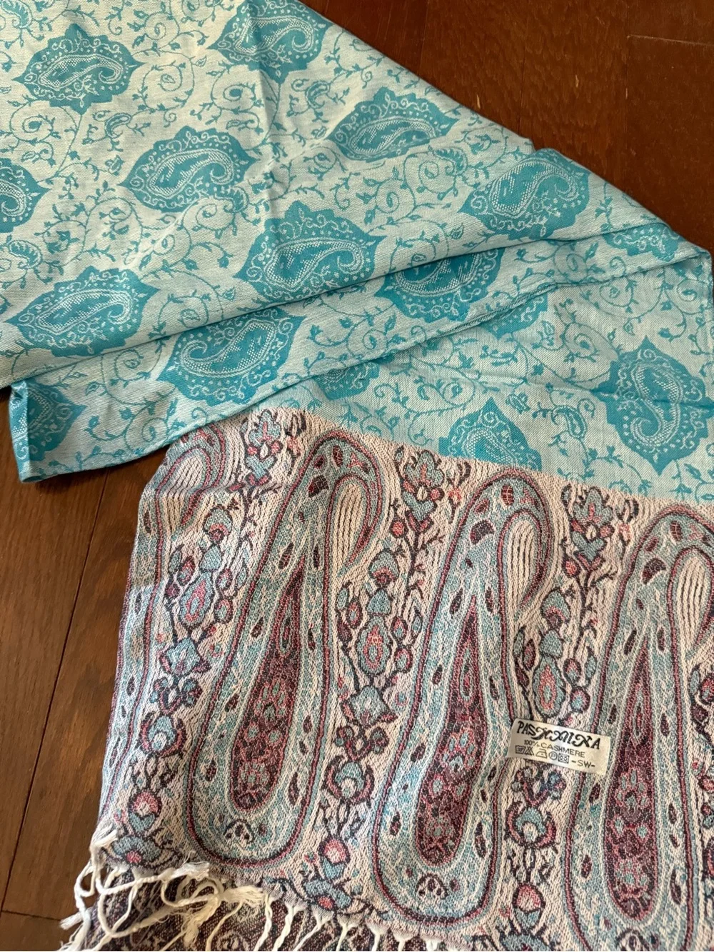 100% Pashmina Paisley Floral Fringe Scarf blue red, Veil, Throw, Wrap